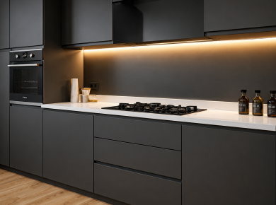 Modern minimalist kitchen with dark tones